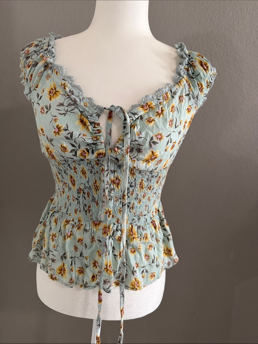 Angie Light Blue Floral Smocked Peplum Top